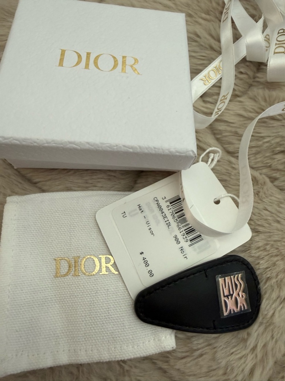 Dior Black Leather Hair Clip with Silver Logo